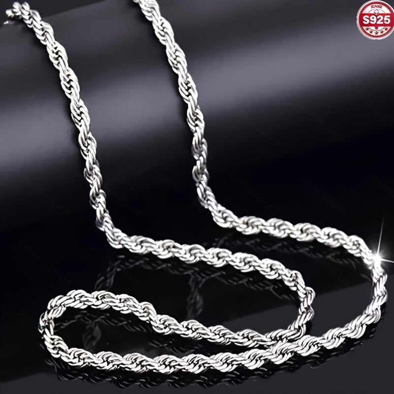 Elegant 0.75mm Twisted Rope Necklace Sterling Silver