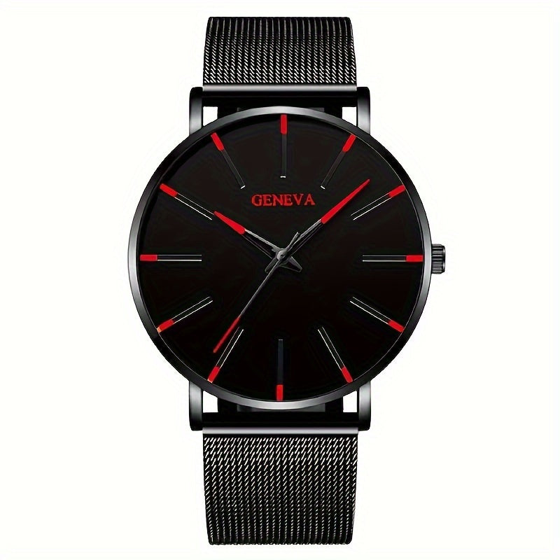 Modern 8mm Stainless Steel Men's Quartz Watch with Mesh Band