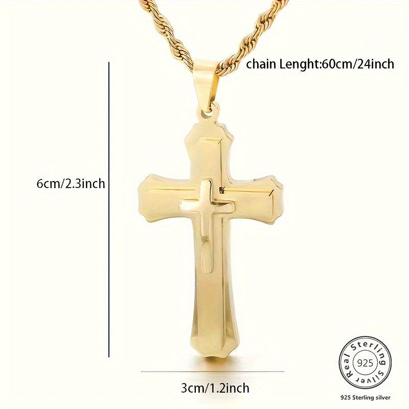 Stylish 18K Gold-Plated Double Cross Pendant 925 Silver