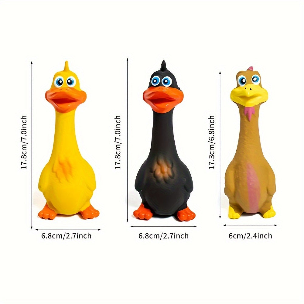3Pcs Squeaky Chicken Dog Toys Durable Rubber Duck Chew Toys With Screaming Sound Bite Resistant Teeth Grinding Interactive Pet Play For All Breeds