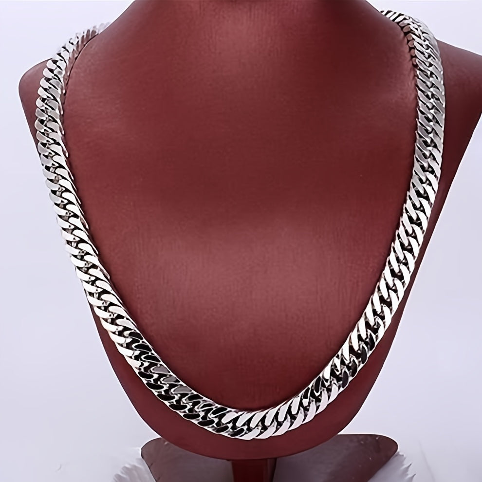 60cm Long Thick White Gold Plated Mens Necklace Heavy Chain