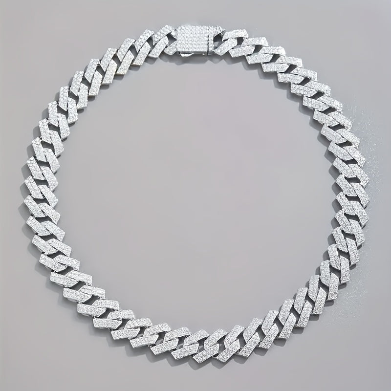 1pc S925 Silver Inlaid Moissanite Cuban Necklace Golden Silvery for Both Men and Women