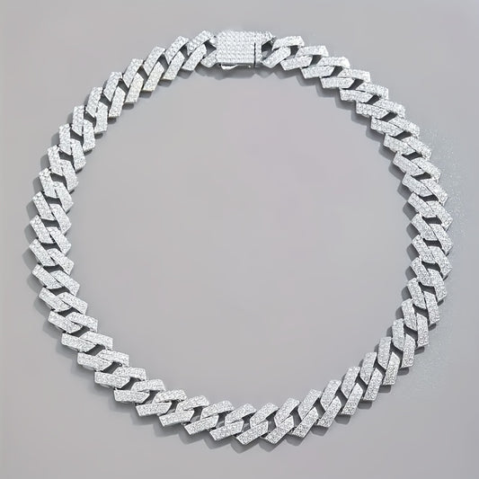 1pc S925 Silver Inlaid Moissanite Cuban Necklace Golden Silvery for Both Men and Women