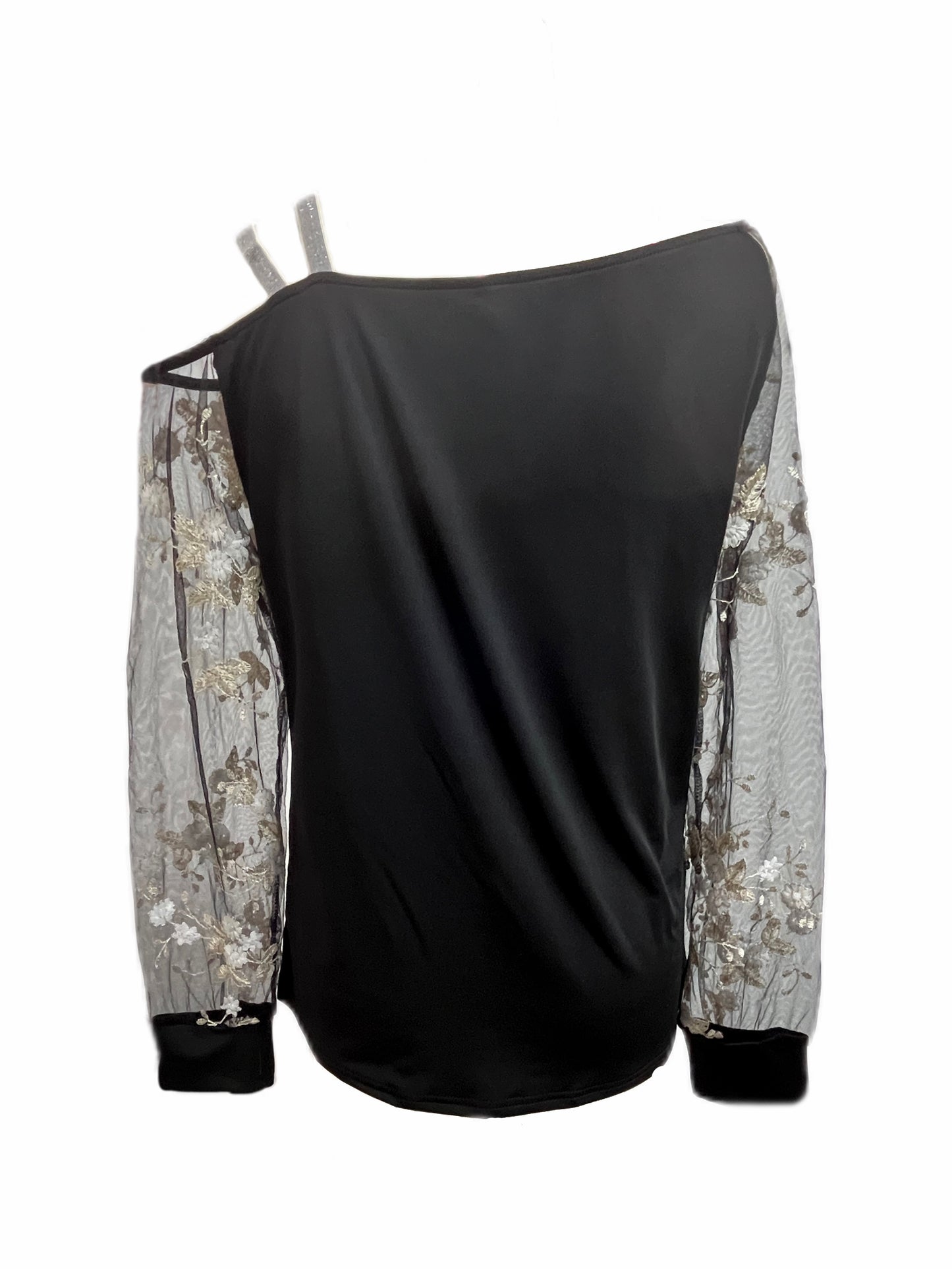 Elegant Off-Shoulder Embroidered Long Sleeve T-Shirt for Women