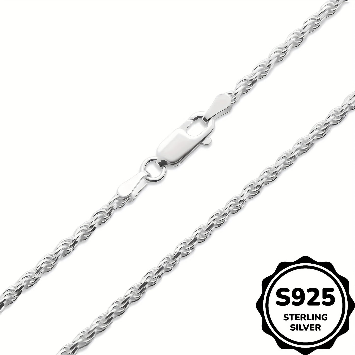 Sterling Silver Necklace, 3mm Woven Rope Chain Gift Box