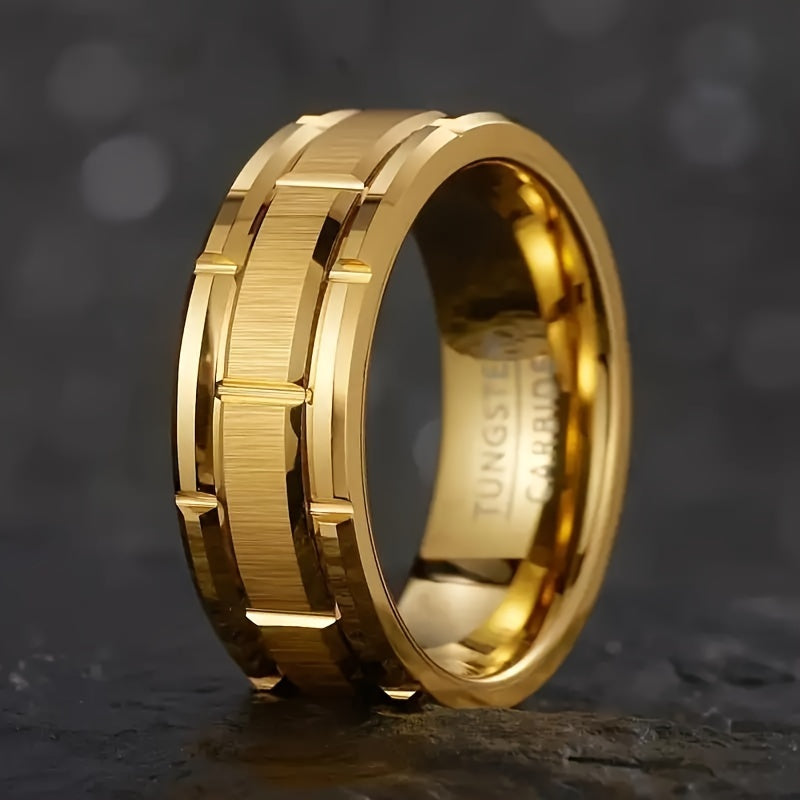Golden Tungsten Carbide Mens Wedding Band 8mm Scratch Resistant