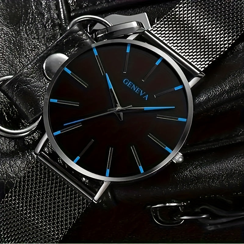 Modern 8mm Stainless Steel Men's Quartz Watch with Mesh Band