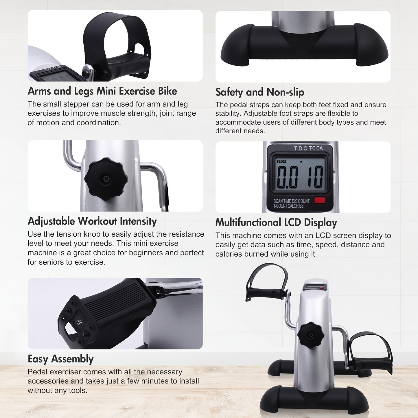 Portable Mini Bike with LCD Display - Under Desk Pedal Exerciser