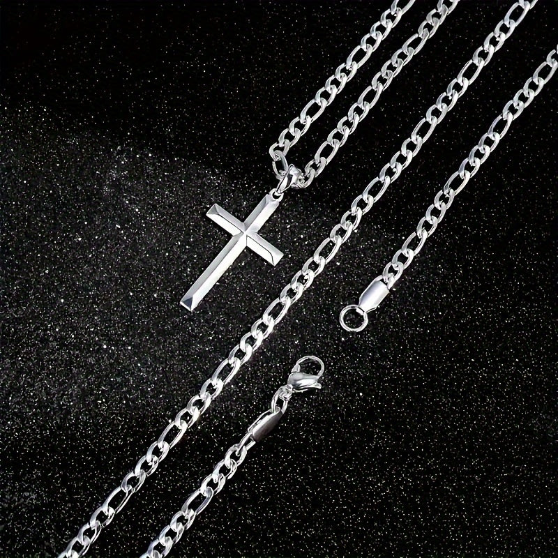 925 Sterling Silver Cross Necklace - Figaro Chain, Suitable for Men & Women, Ideal for Anniversaries, Birthdays, Holidays - Includes Gift Box