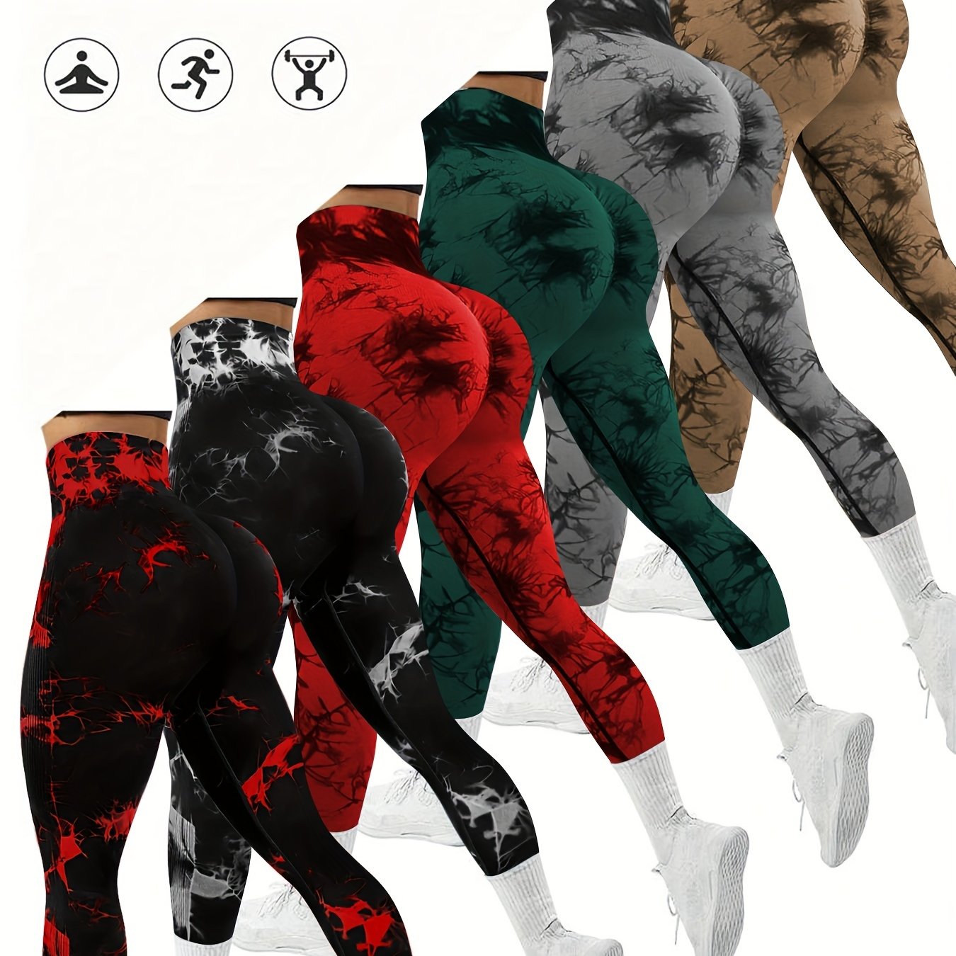 6pcs Seamless High Waist Tie Dye Yoga Trousers for Women Fitness and Workout Clothing