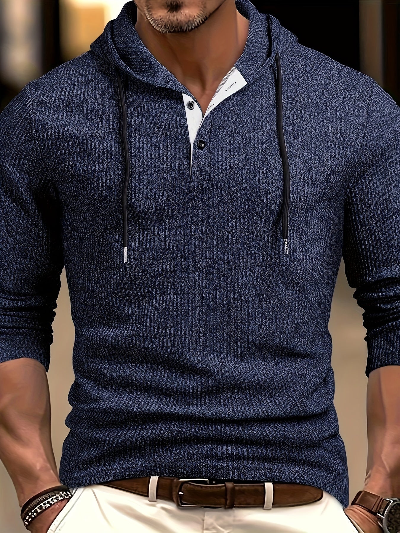 Men's Color Block Hooded Henley Shirt by VM