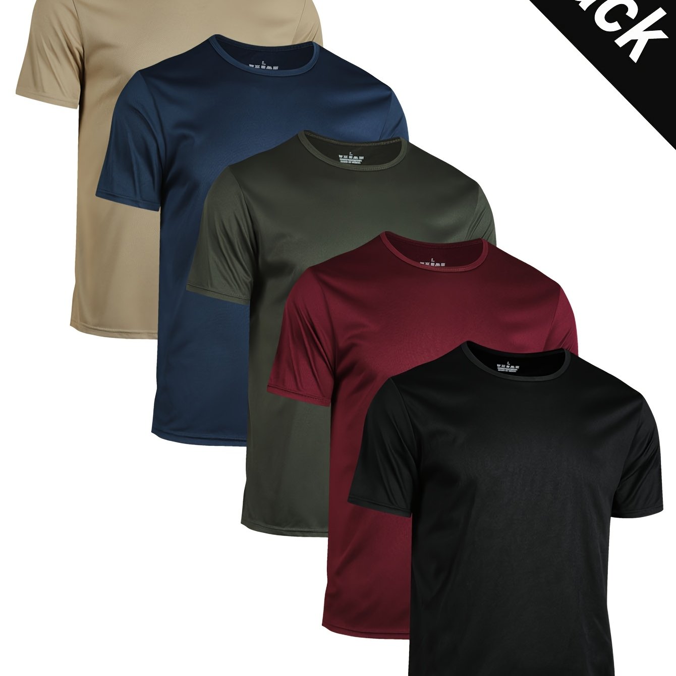 5pcs Men's Quick-Dry Breathable T-Shirts - Solid Color, Crew Neck, Short Sleeve, Lightweight Summer Sports Tops for Fitness & Training, Machine Washable, Polyester, Casual Wear|Versatile Tshirts|Smooth Texture