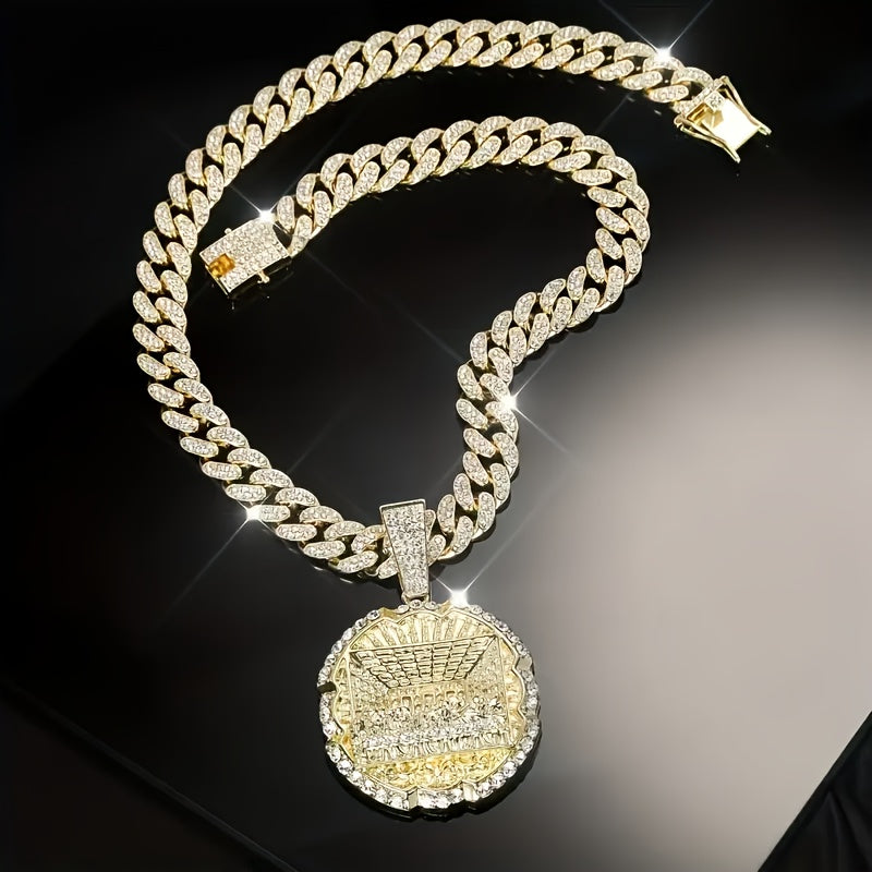 Last Supper Disc Pendant Necklace, Hip Hop Cuban Chain, Fashion Trend Personality, Fashion Party Choice, Gift Box