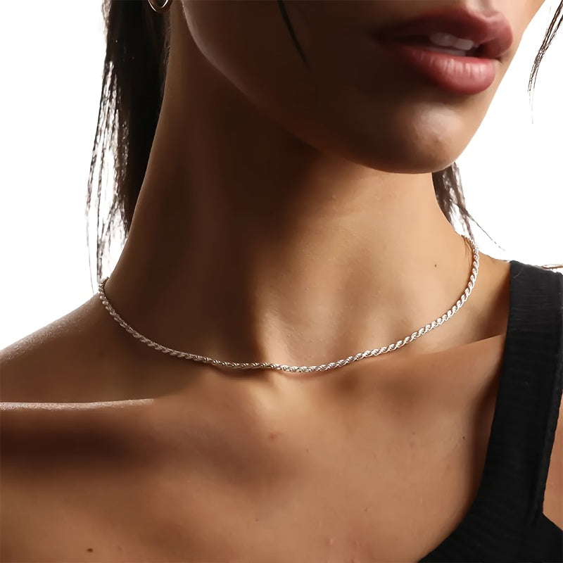 Sterling Silver Necklace, 3mm Woven Rope Chain Gift Box