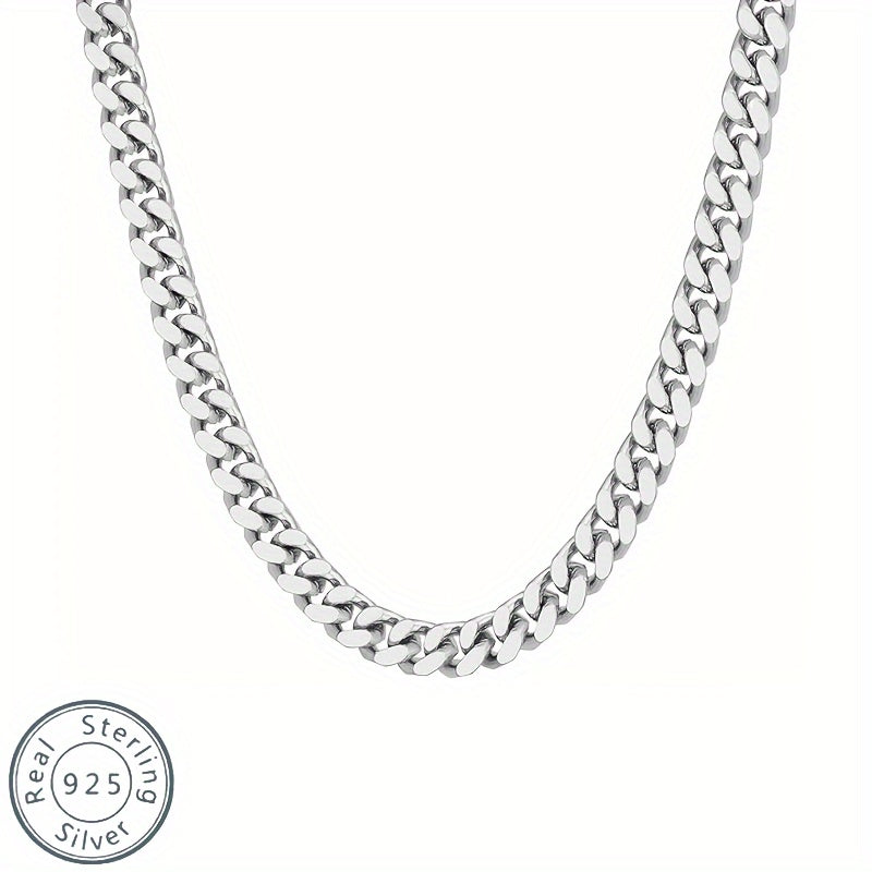 925 Sterling Silvery Italian Cuban Chain Men's And Women's Necklace Gift Box