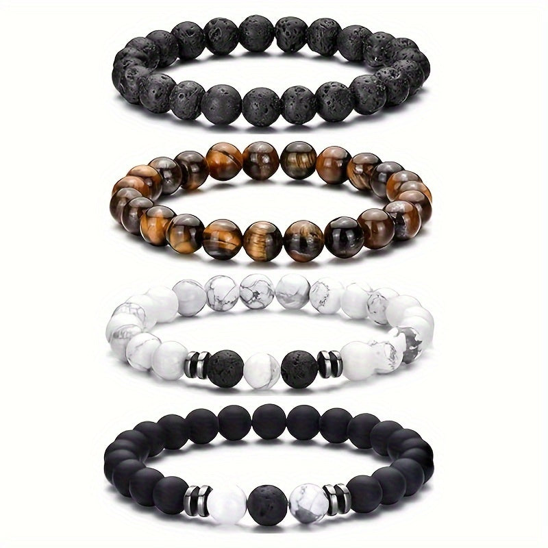 4pcs Tiger Eye Stone Bead 8MM Bracelet for Men