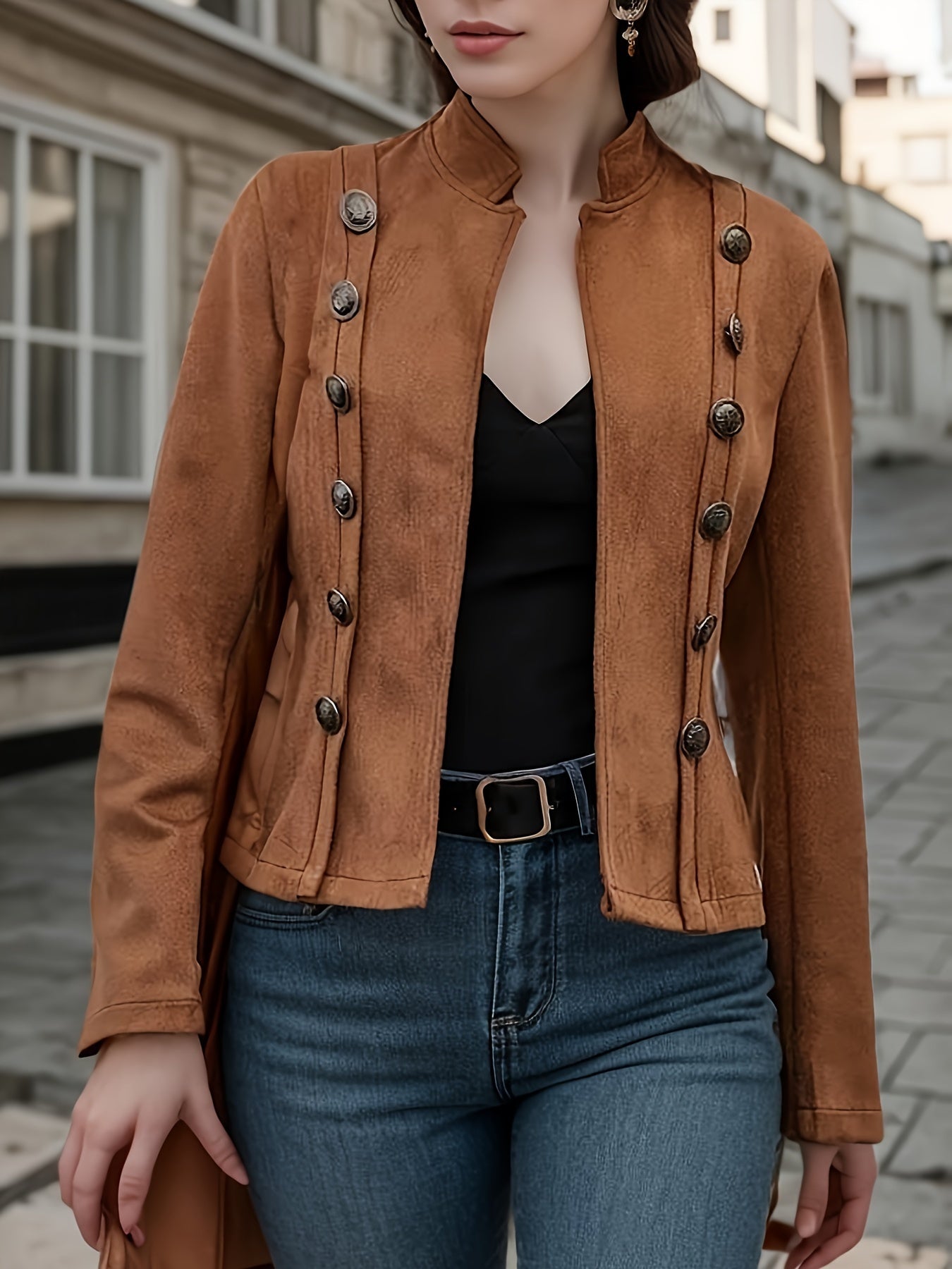 Stylish Long Sleeve Vintage Double Breasted Jacket For Women