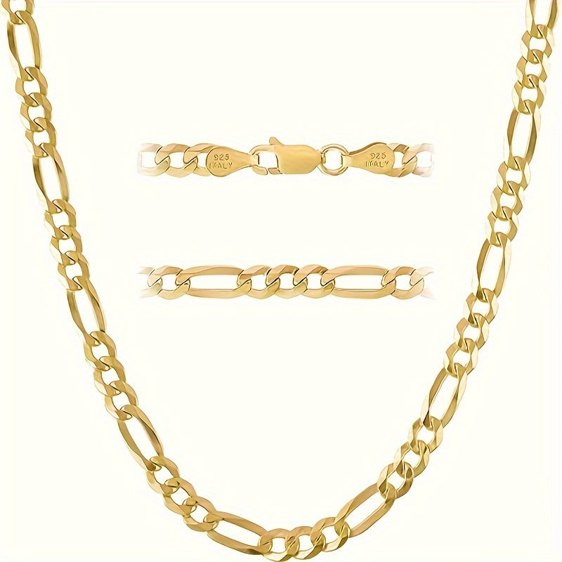 1 Piece Of Italian 5mm Cut Figaro Necklace, 925 Silver (including 9g Silver) Plated With 18k golden plated, Men's And Women's, Fashionable Classic Style, Daily Wear Valentine's Day Birthday Party, Gift Boutique Gift Box