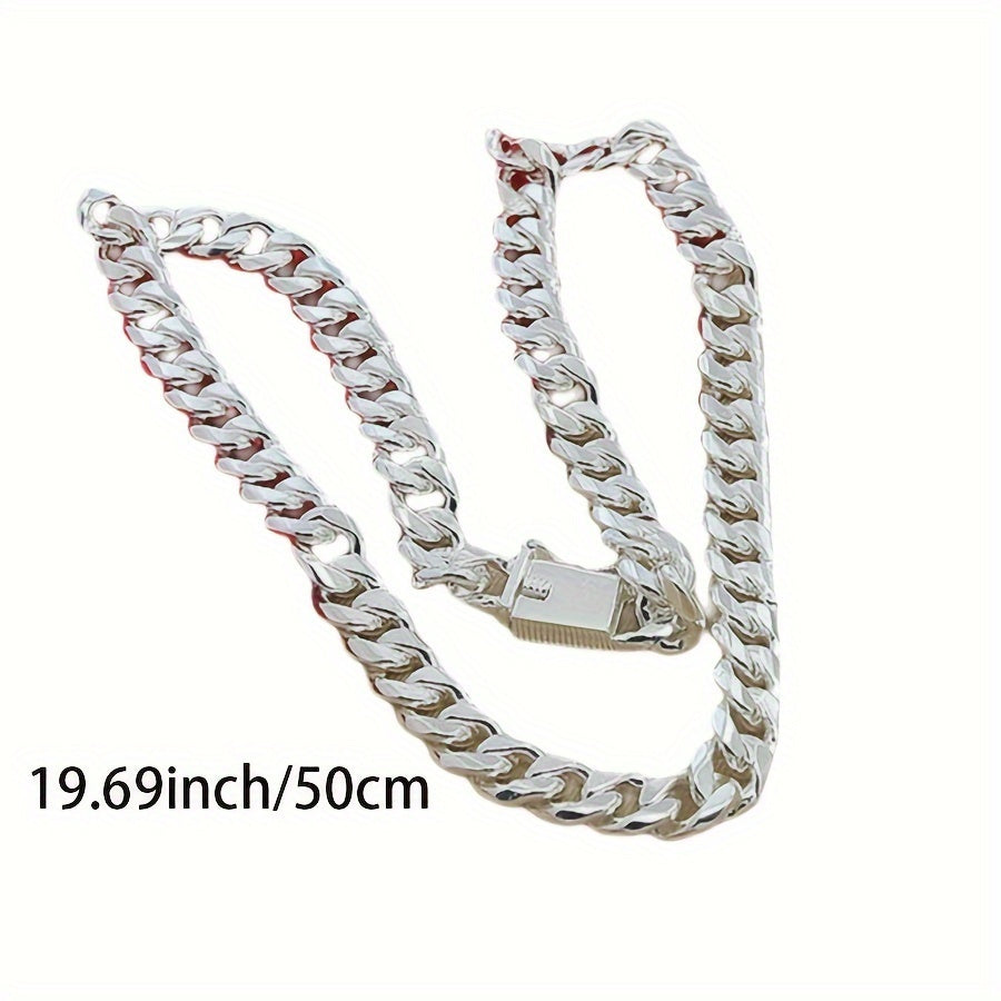 New 925 sterling Silvery smooth chain necklace for both men and women, 10mm fashionable Cuban chain jewelry