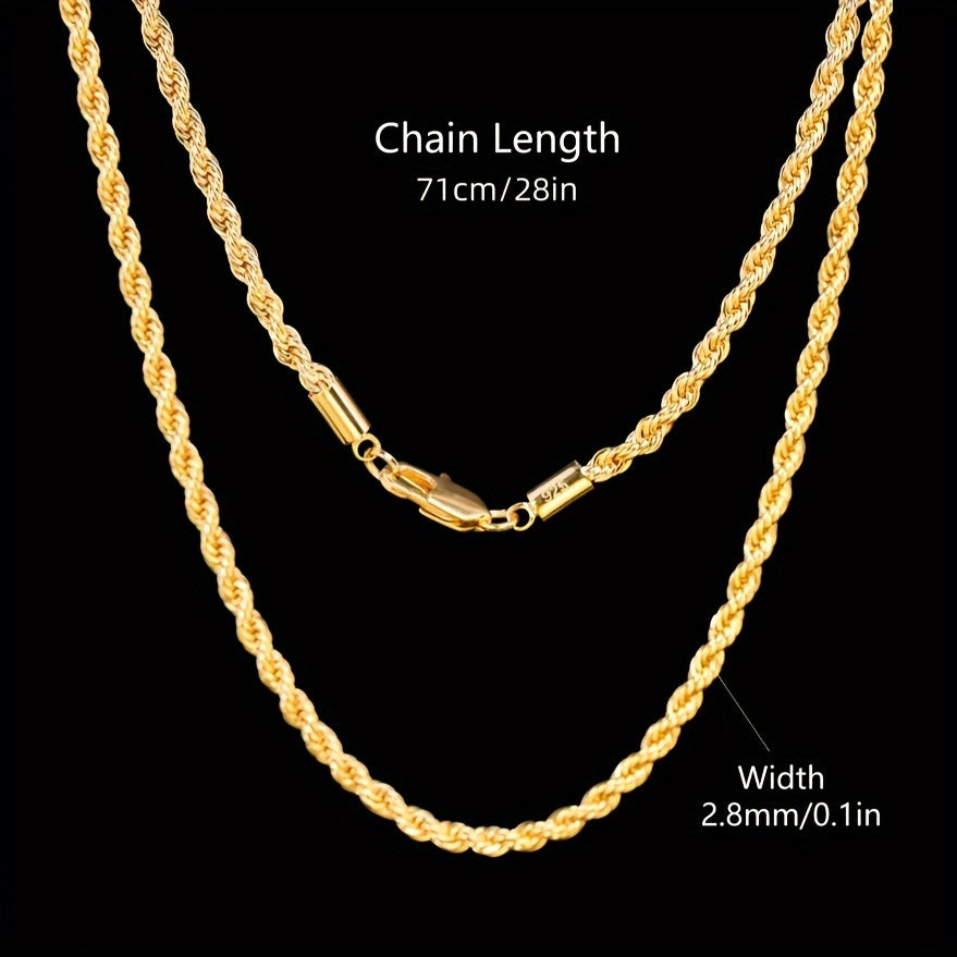 Elegant 18K Gold-Plated 925 Sterling Silver Braided Rope Chain Necklace in Gift Box