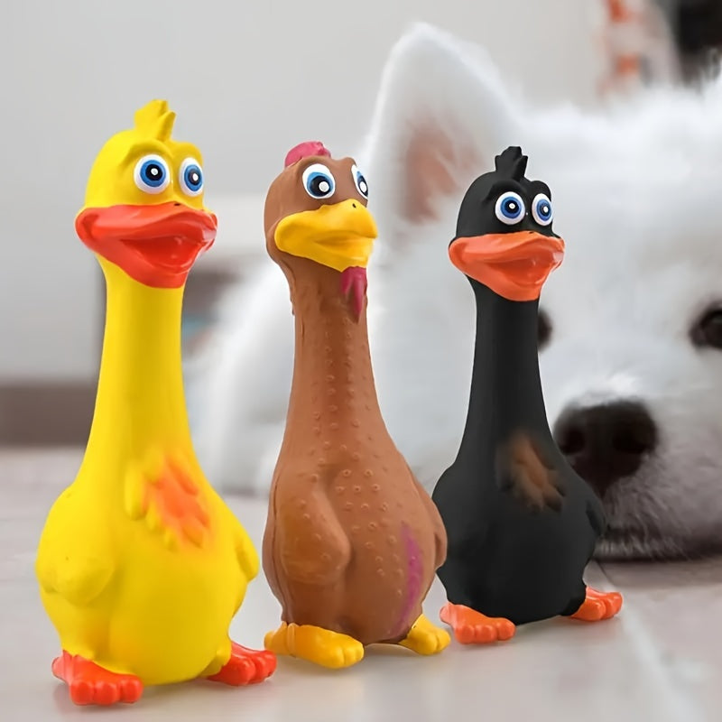 3Pcs Squeaky Chicken Dog Toys Durable Rubber Duck Chew Toys With Screaming Sound Bite Resistant Teeth Grinding Interactive Pet Play For All Breeds
