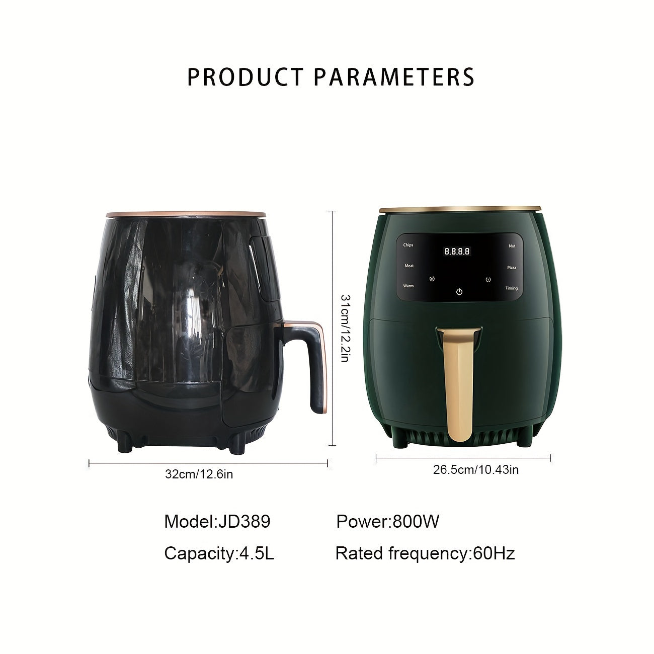 Extra-Large 1.19gal Air Fryer with 800W Power, 360° Hot Air Circulation - Smart LED Touchscreen, Multi-Function Deep Fryer for Healthy Cooking