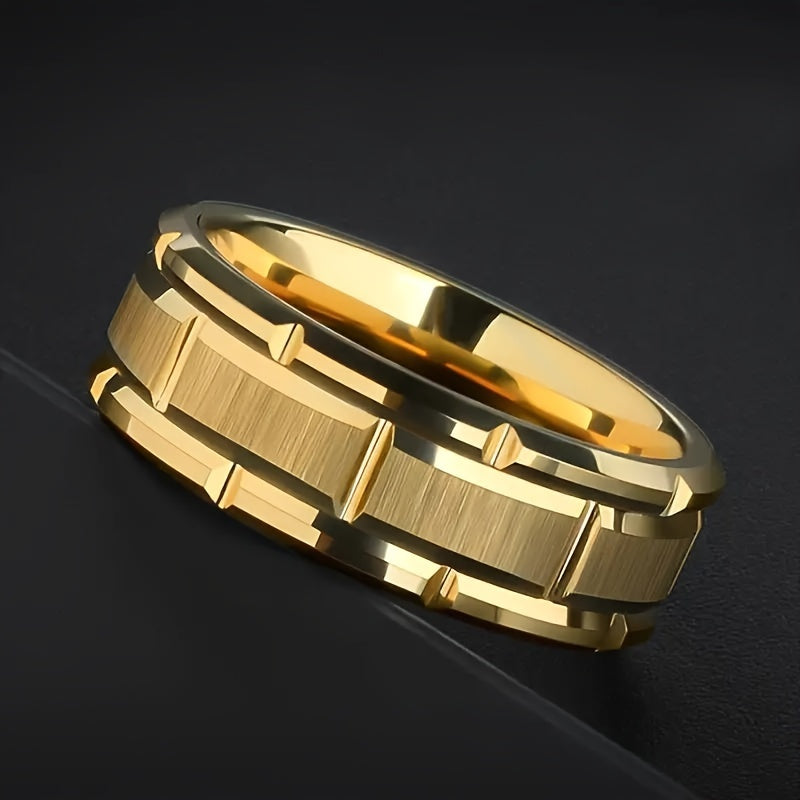 Golden Tungsten Carbide Mens Wedding Band 8mm Scratch Resistant