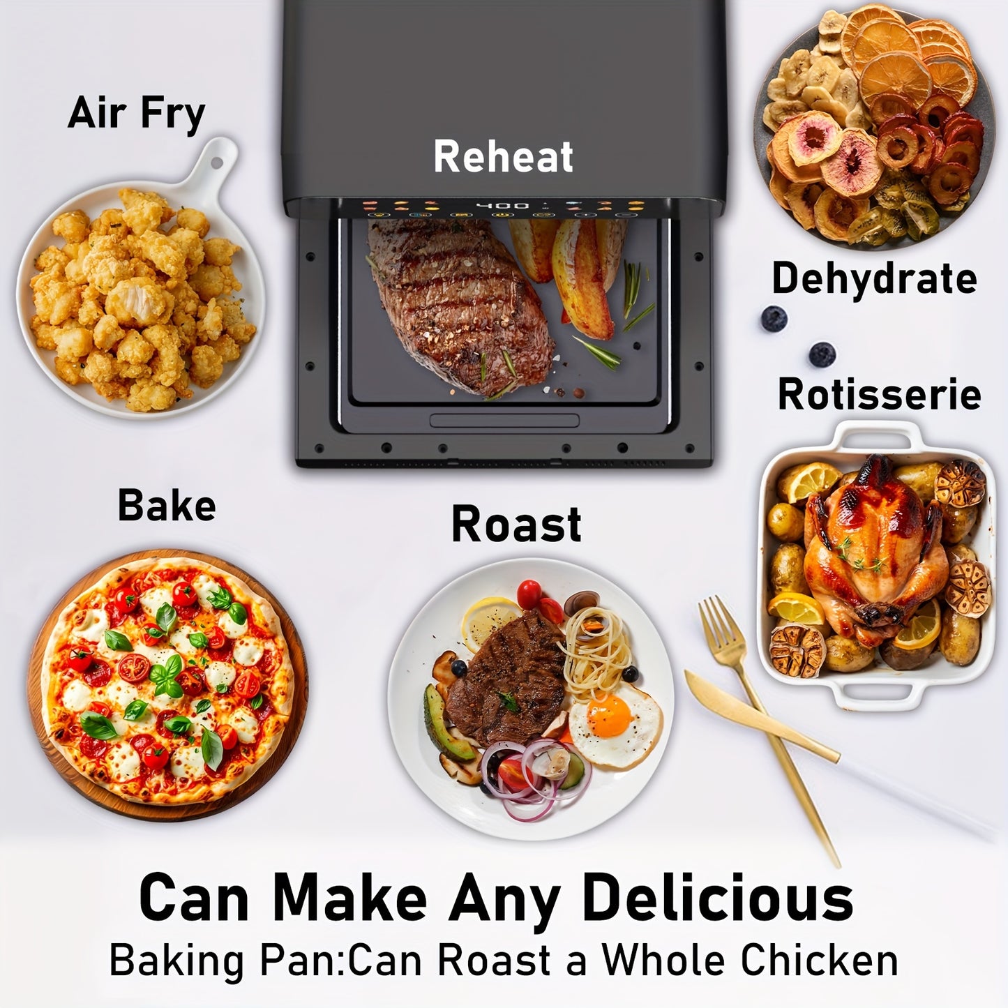 Bluebow 12QT Extra Large Convection Countertop Oven Air Fryer Toaster Oven Combo Roast Bake Broil Reheat Fry Oil Free Stainless Steel LED Digital Touchscreen Visible