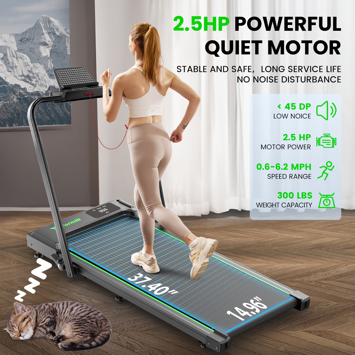 Quiet Portable Home 2.5HP Folding Treadmill with Remote Control
