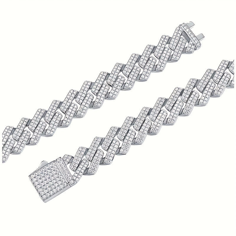 1pc S925 Silver Inlaid Moissanite Cuban Necklace Golden Silvery for Both Men and Women