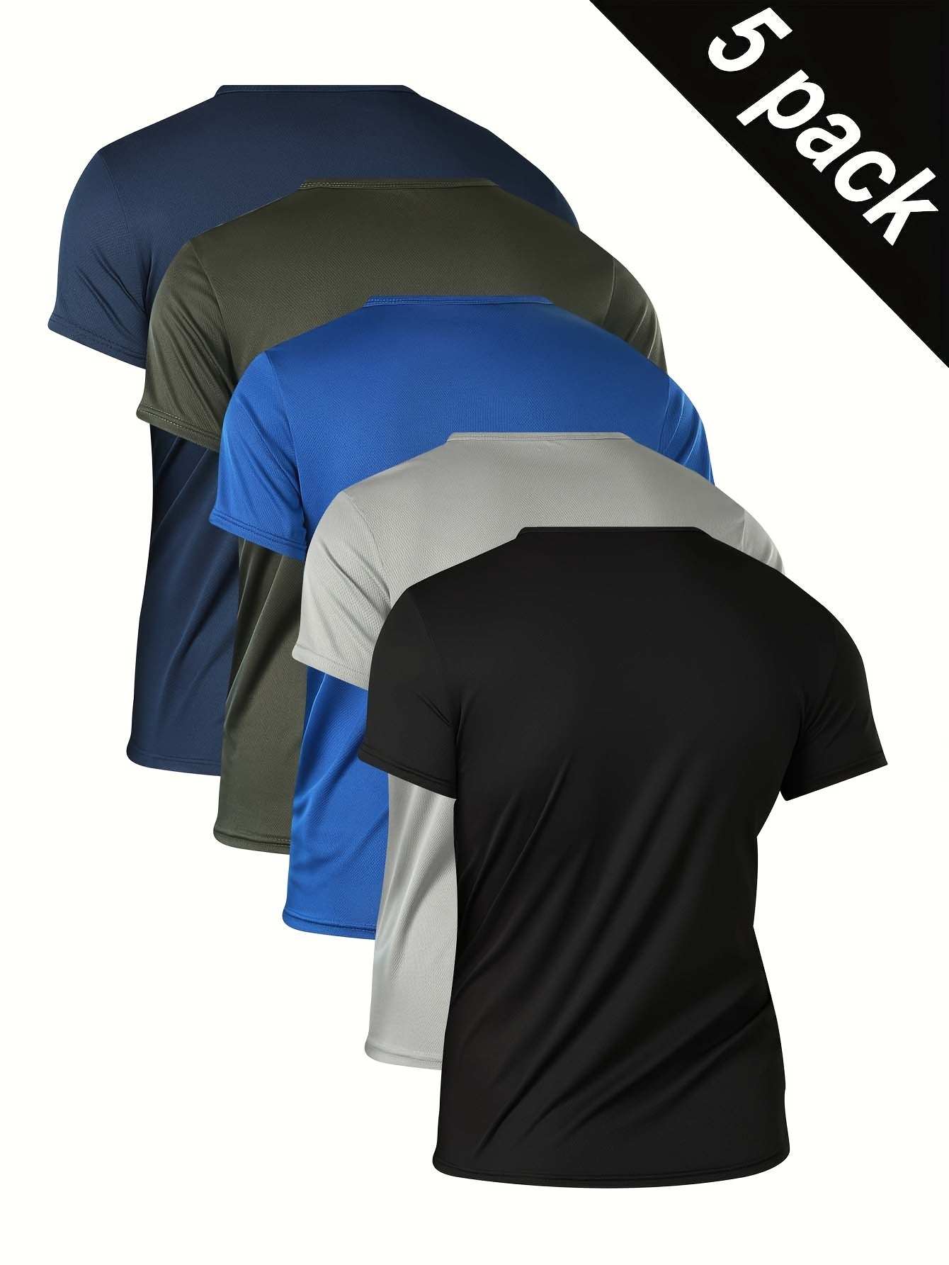 5pcs Men's Quick-Dry Breathable T-Shirts - Solid Color, Crew Neck, Short Sleeve, Lightweight Summer Sports Tops for Fitness & Training, Machine Washable, Polyester, Casual Wear|Versatile Tshirts|Smooth Texture
