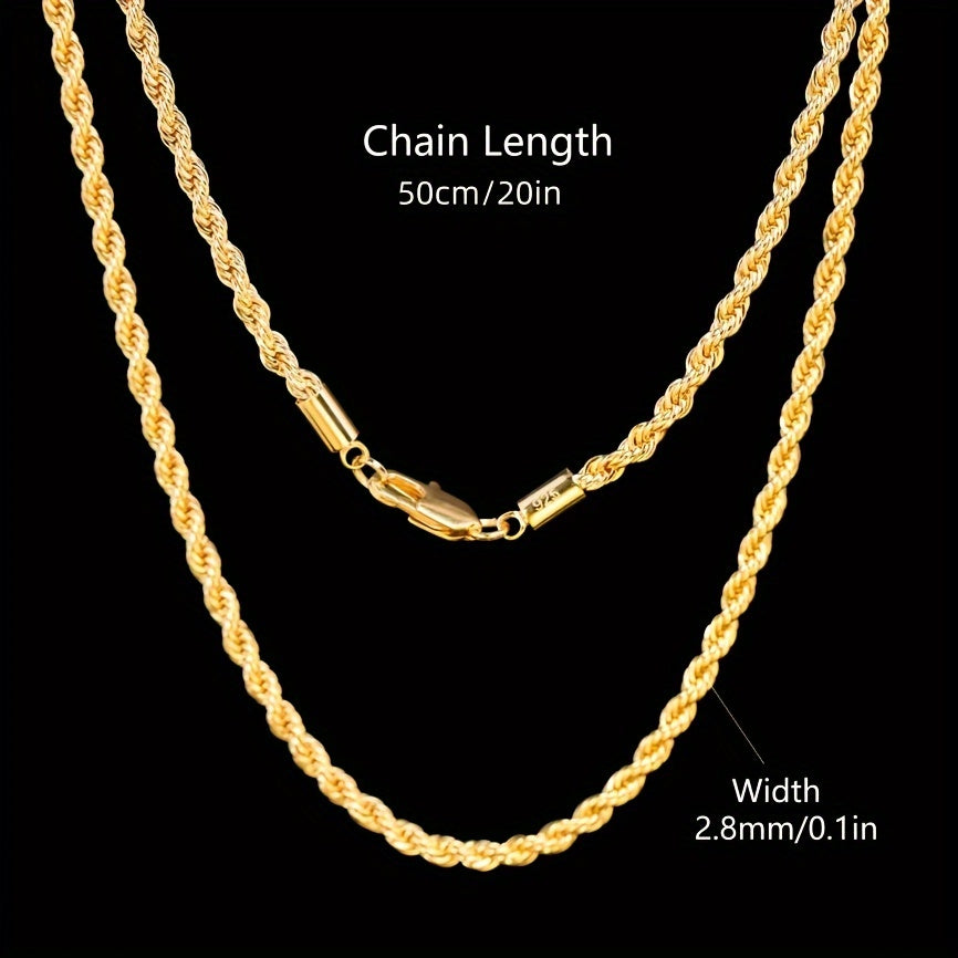 Elegant 18K Gold-Plated 925 Sterling Silver Braided Rope Chain Necklace in Gift Box