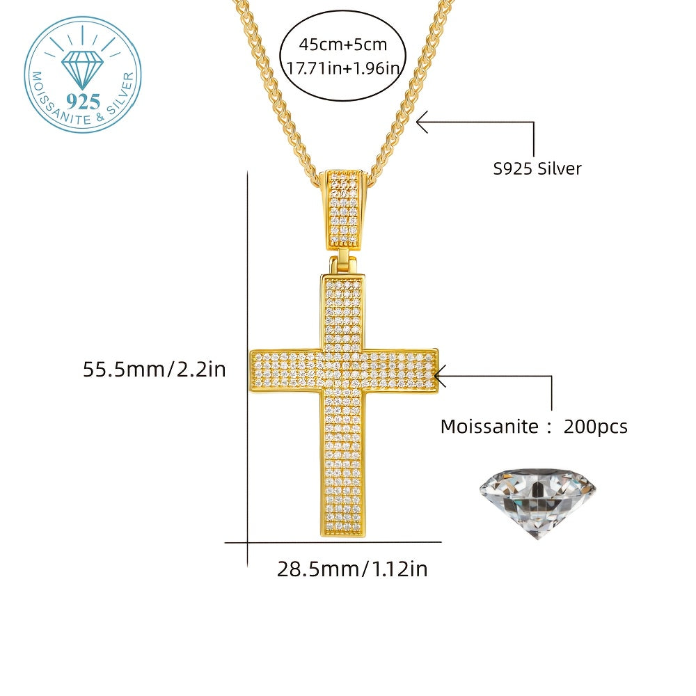 925 Silvery Moissanite Necklace Cross Design Gift Box