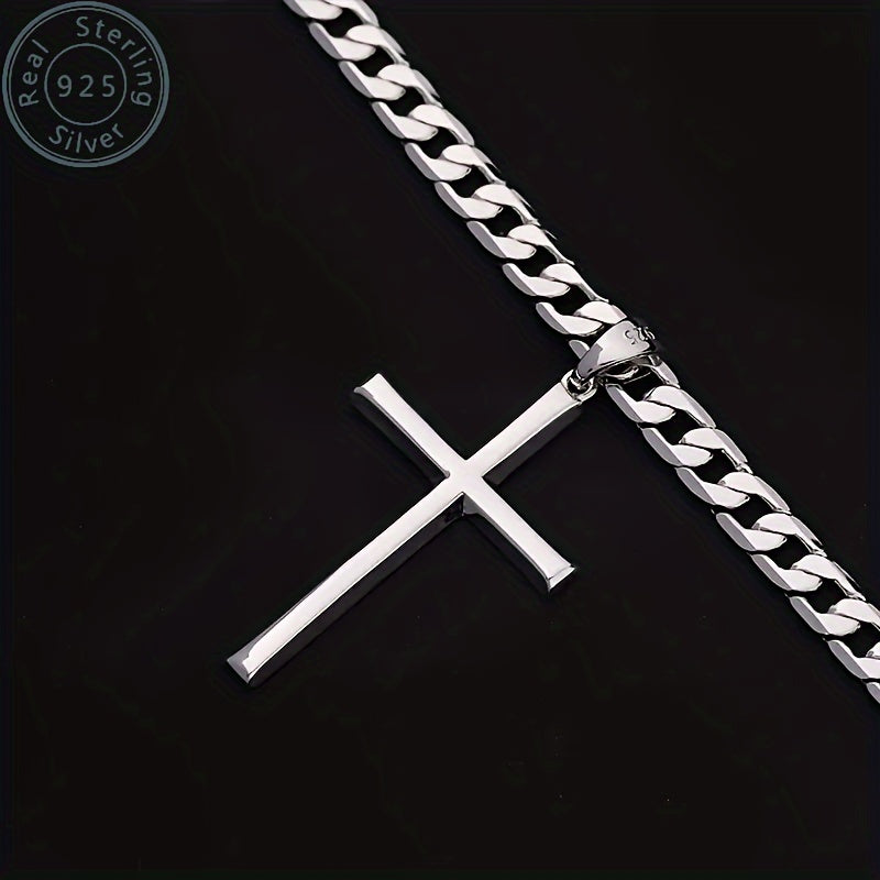 925 Sterling Silver 5mm Cuban Chain Cross Pendant Necklace Hip-hop Trend