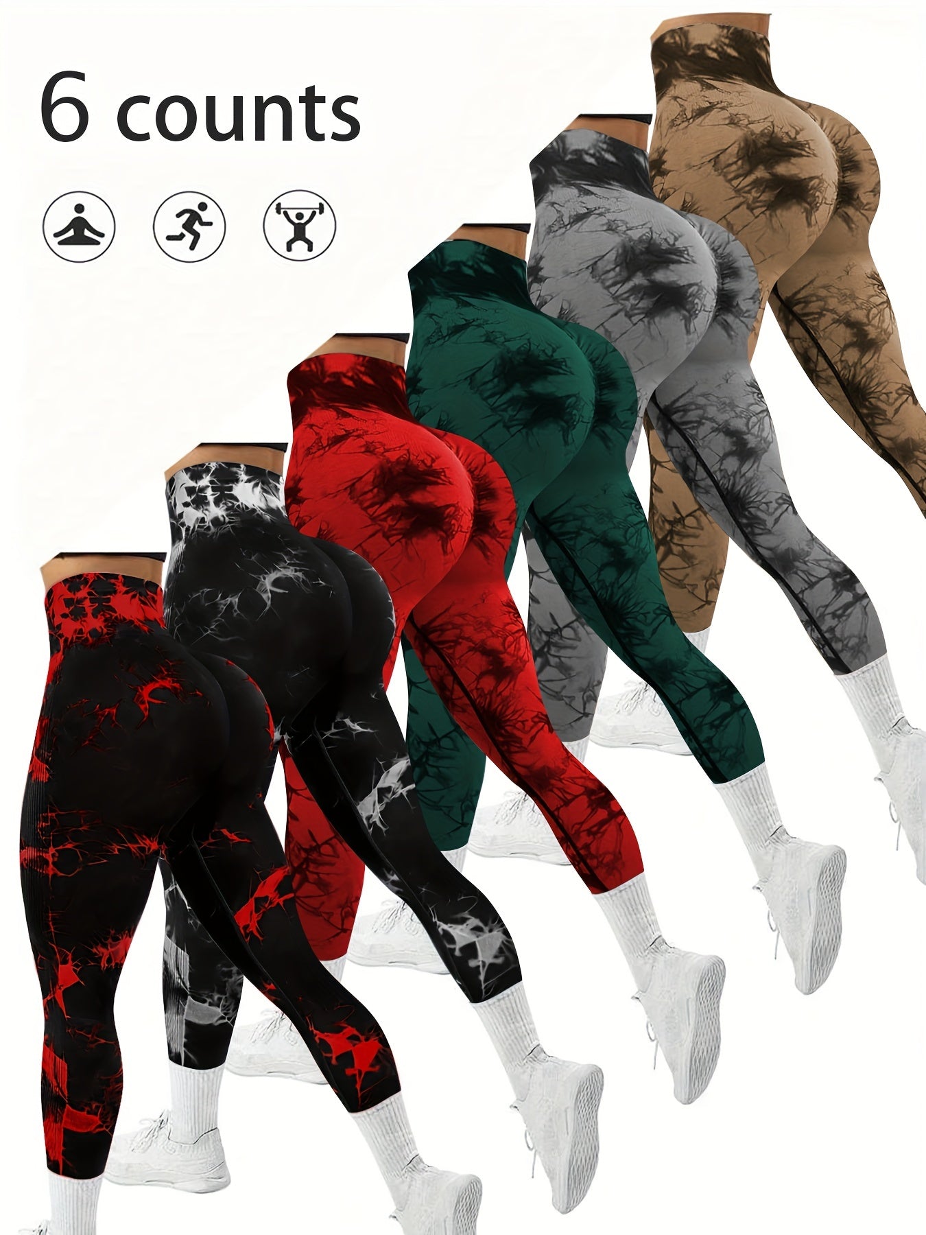 6pcs Seamless High Waist Tie Dye Yoga Trousers for Women Fitness and Workout Clothing