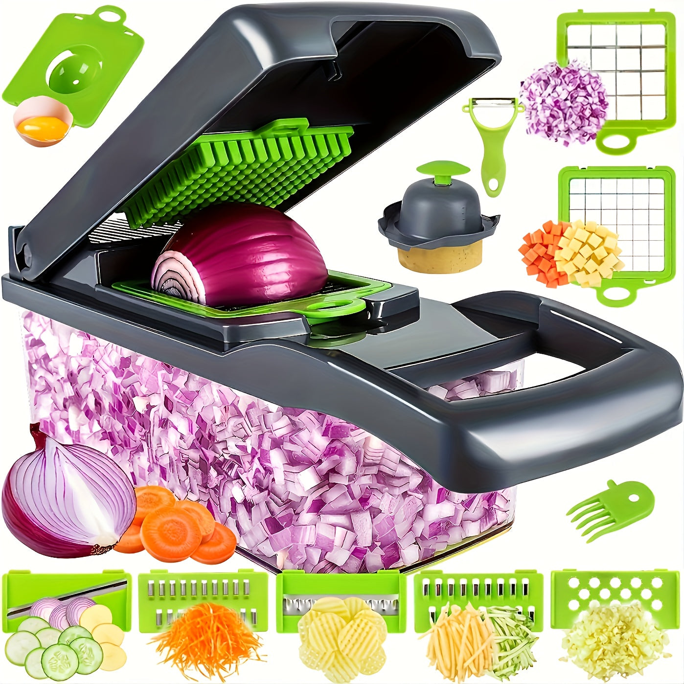 16 In 1 Food Chopper 8 Blades Cutter With Container Efficiently Chops