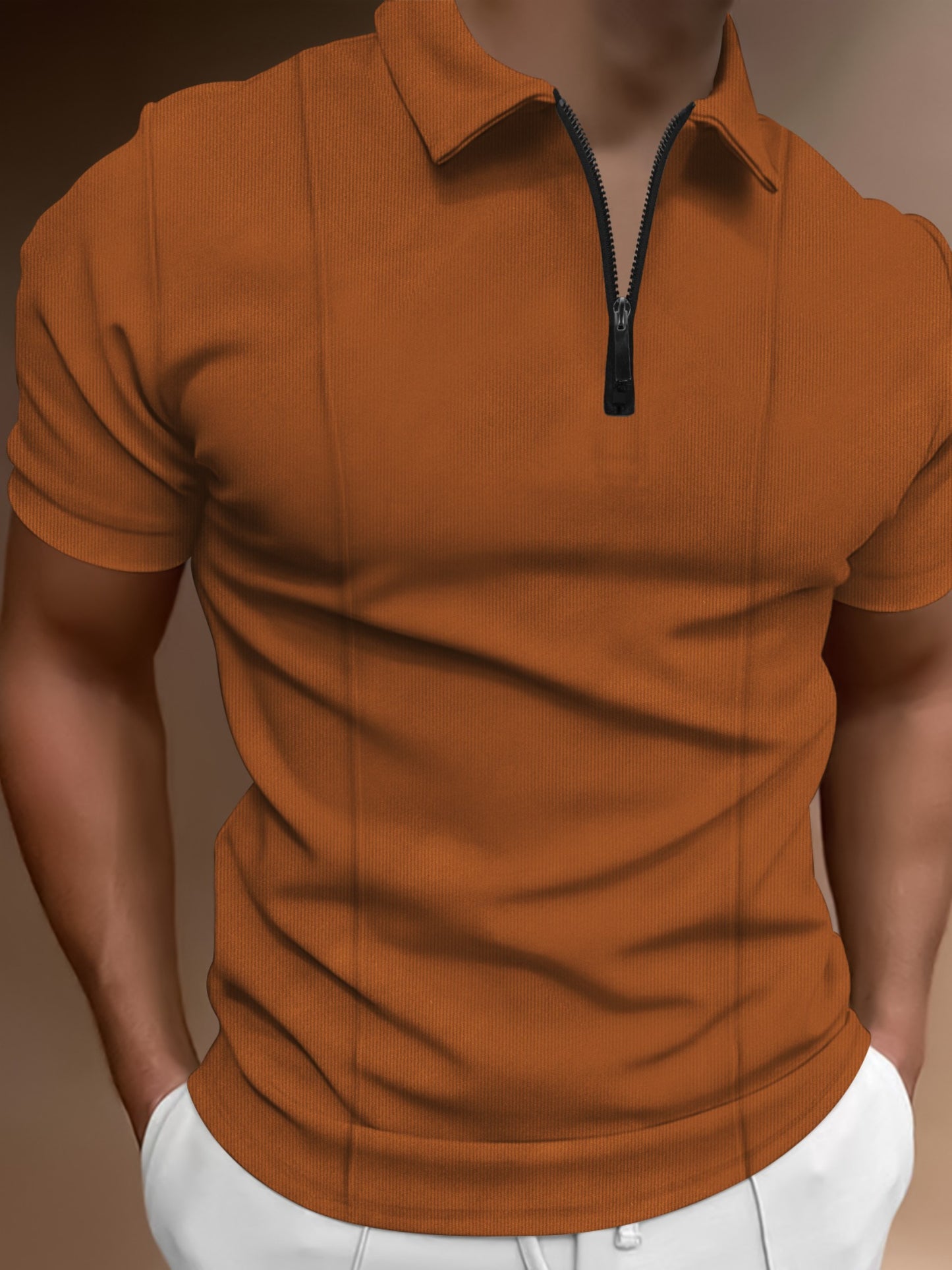 Men's Short Sleeve Full Zip Closure Golf Shirt Moisture Wicking Breathable Solid Color Summer Top Regular Fit Machine Washable