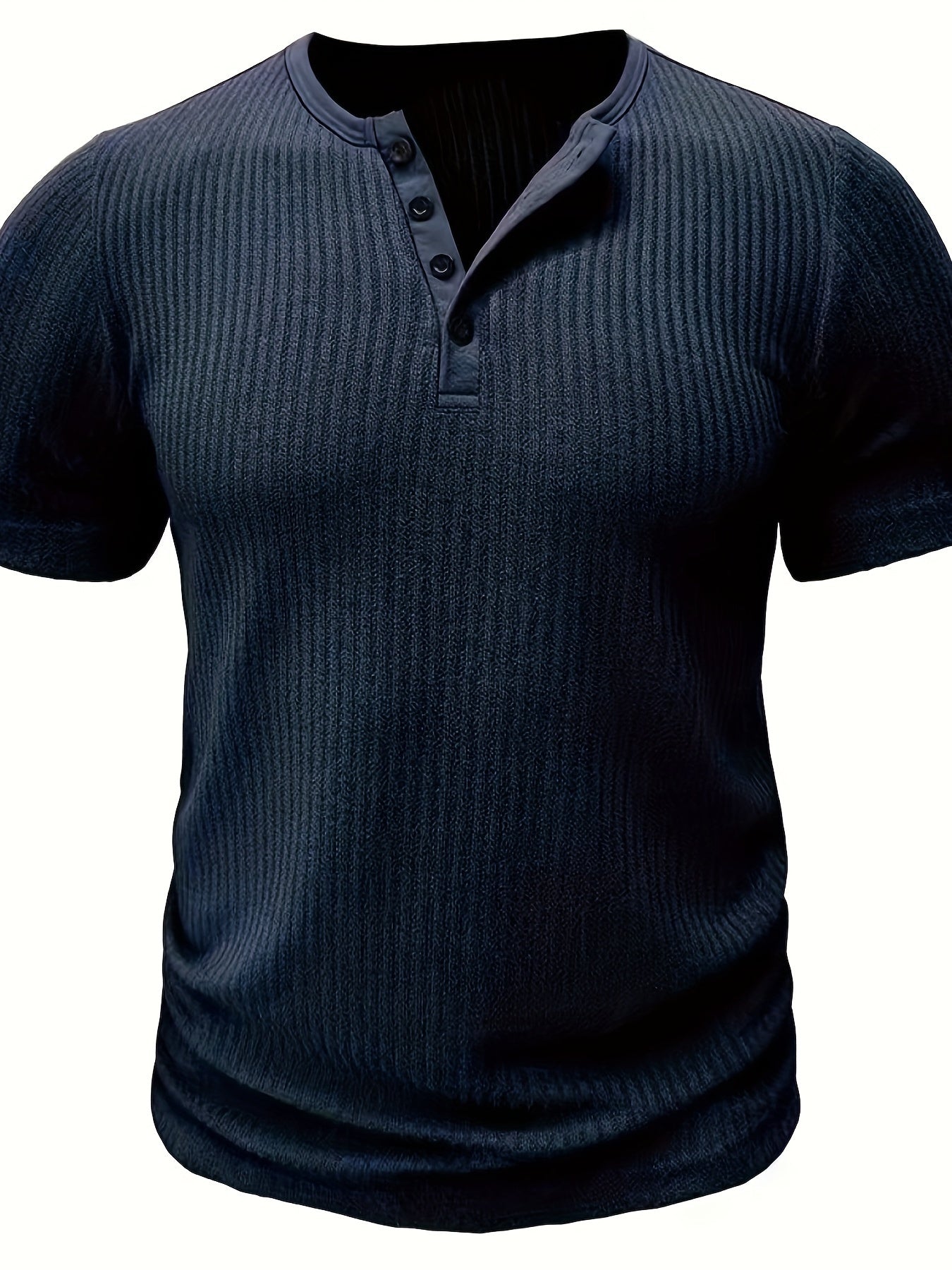 Mens Fashionable Solid Stripe Knit Henley Shirt - Breathable, Stylish & Versatile for Summer Leisure & Outdoor Fun