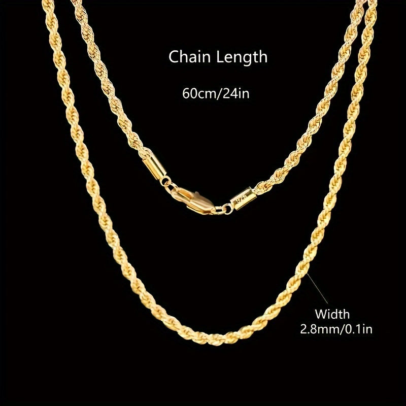 Elegant 18K Gold-Plated 925 Sterling Silver Braided Rope Chain Necklace in Gift Box
