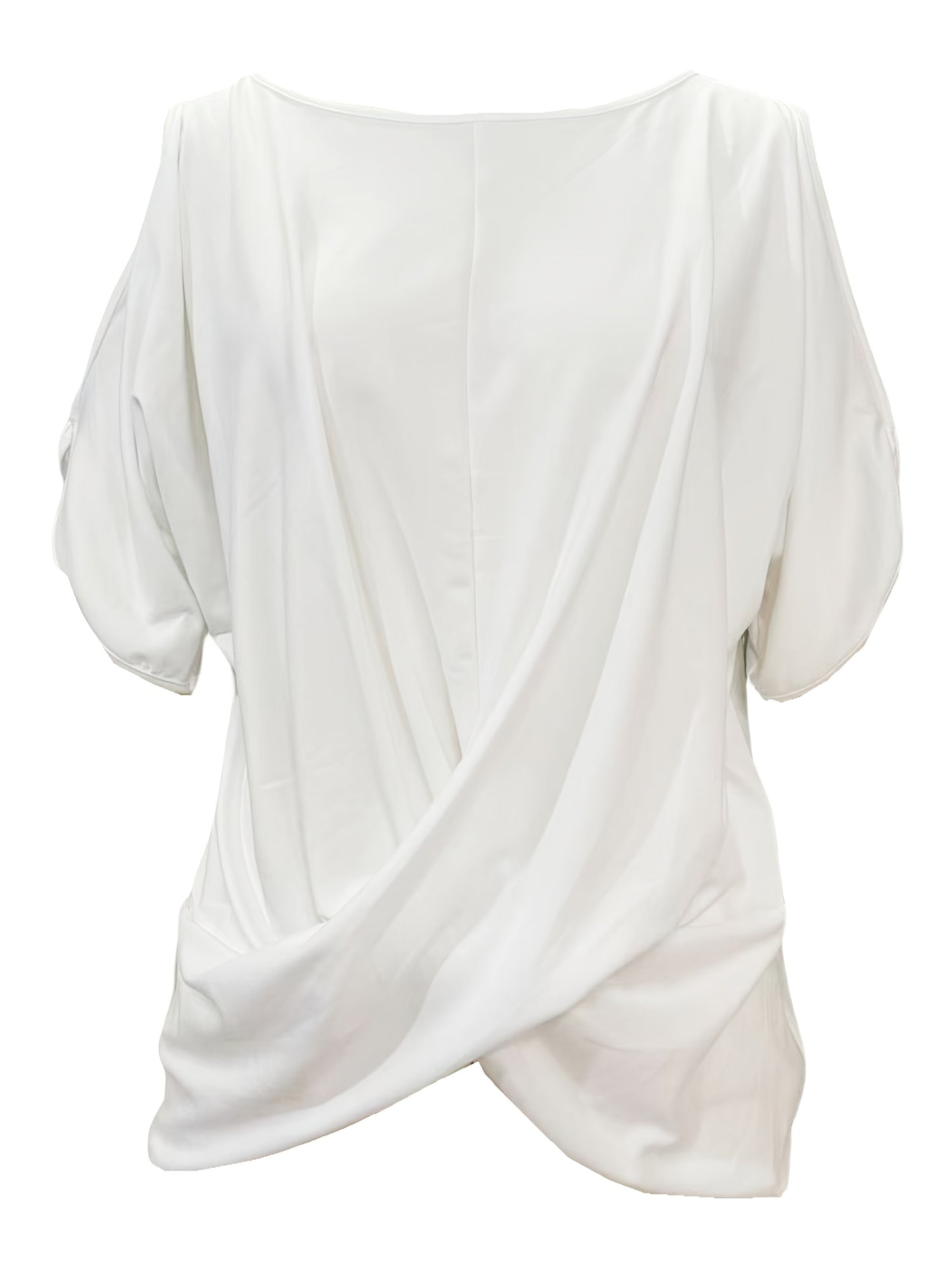 New Summer White Short-sleeved T-shirt Irregular Kink Top