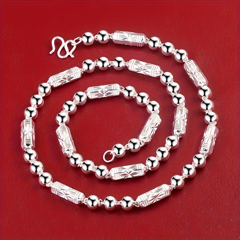 925 Sterling Silver Diamond Hexagonal Tube Necklace - Luxurious Unisex Italian-style Design - Perfect for Anniversaries, Birthdays, Holidays, Christmas Special Occasions with Gift Box