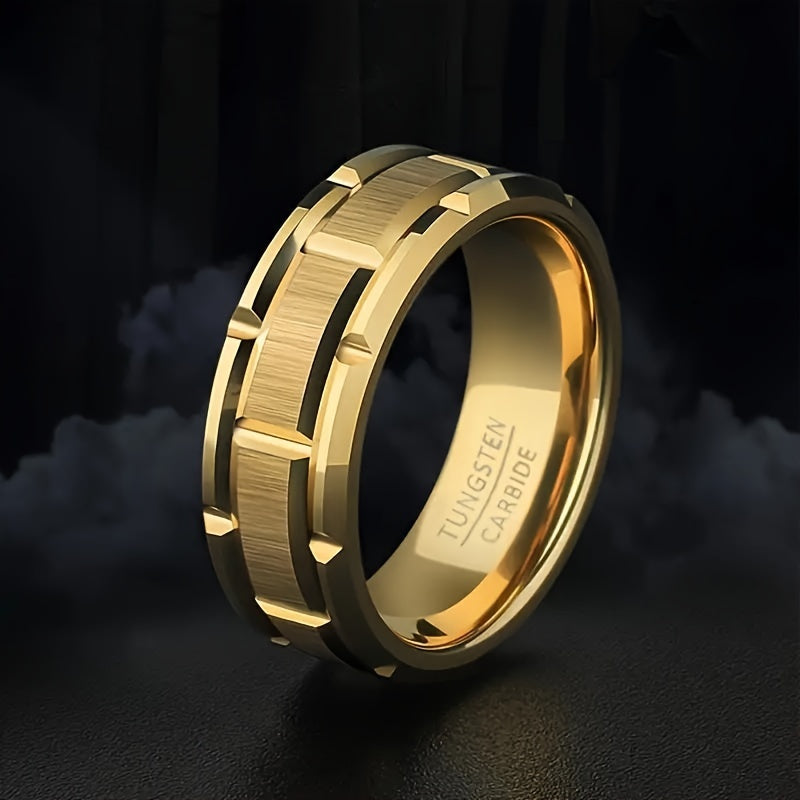 Golden Tungsten Carbide Mens Wedding Band 8mm Scratch Resistant