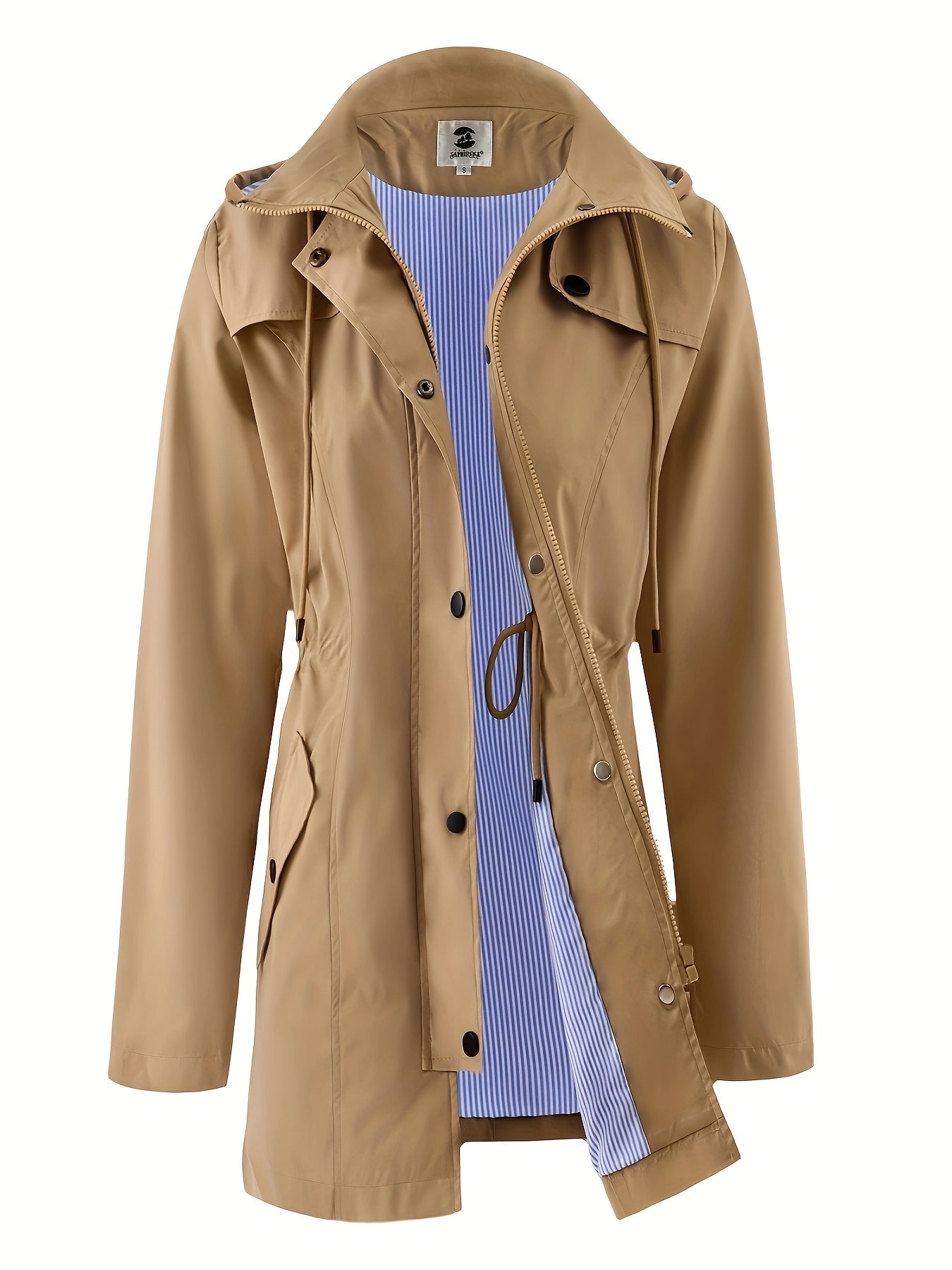 Women's Elegant High Quality Windbreaker Raincoat with Hood - High Elasticity Mid-Length Long Sleeve Jacket, Beige Trench Coat for Spring/Fall Outdoor Commute & Casual Outings, Spring Fall Jacket | Elegant Raincoat | High Qua