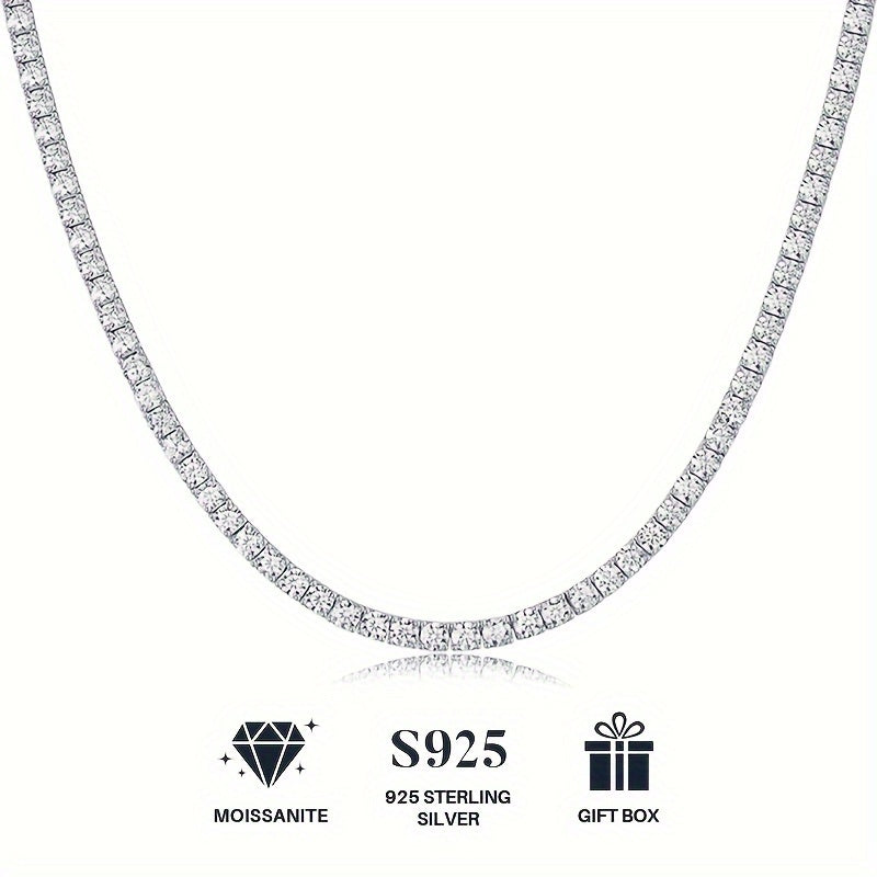 Moissanite Necklace - 925 Sterling Silver Tennis Chain Couples