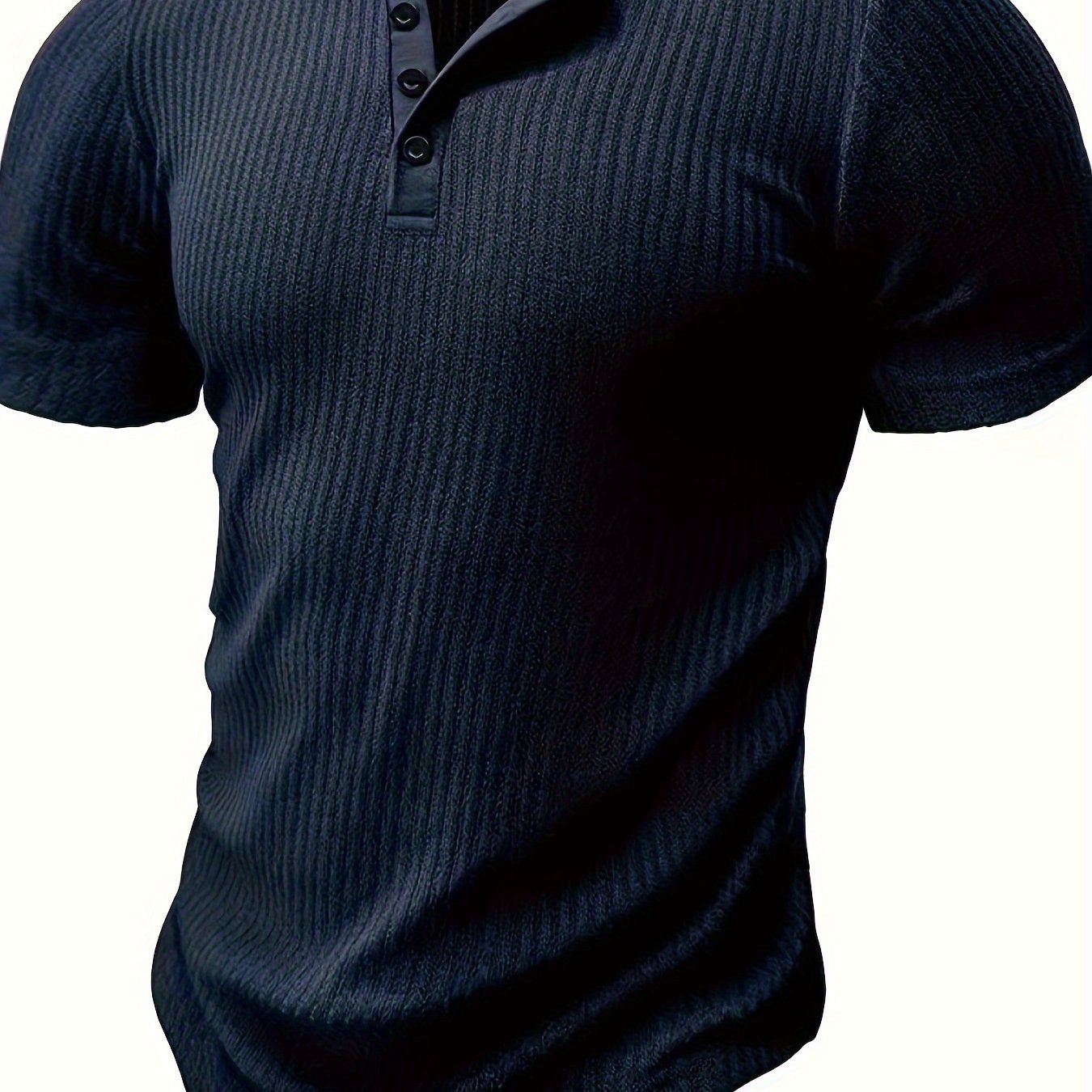 Mens Fashionable Solid Stripe Knit Henley Shirt - Breathable, Stylish & Versatile for Summer Leisure & Outdoor Fun