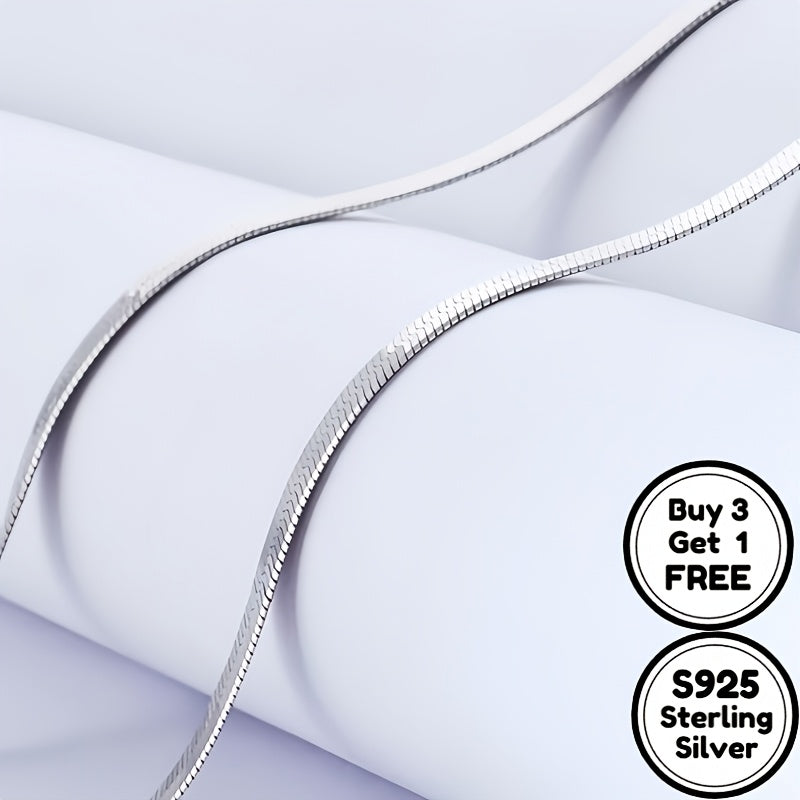 Italy S925 Sterling Silvery 4mm Flat Snake Bone Chain Necklace, Suitable for Men's and Women's Necklaces