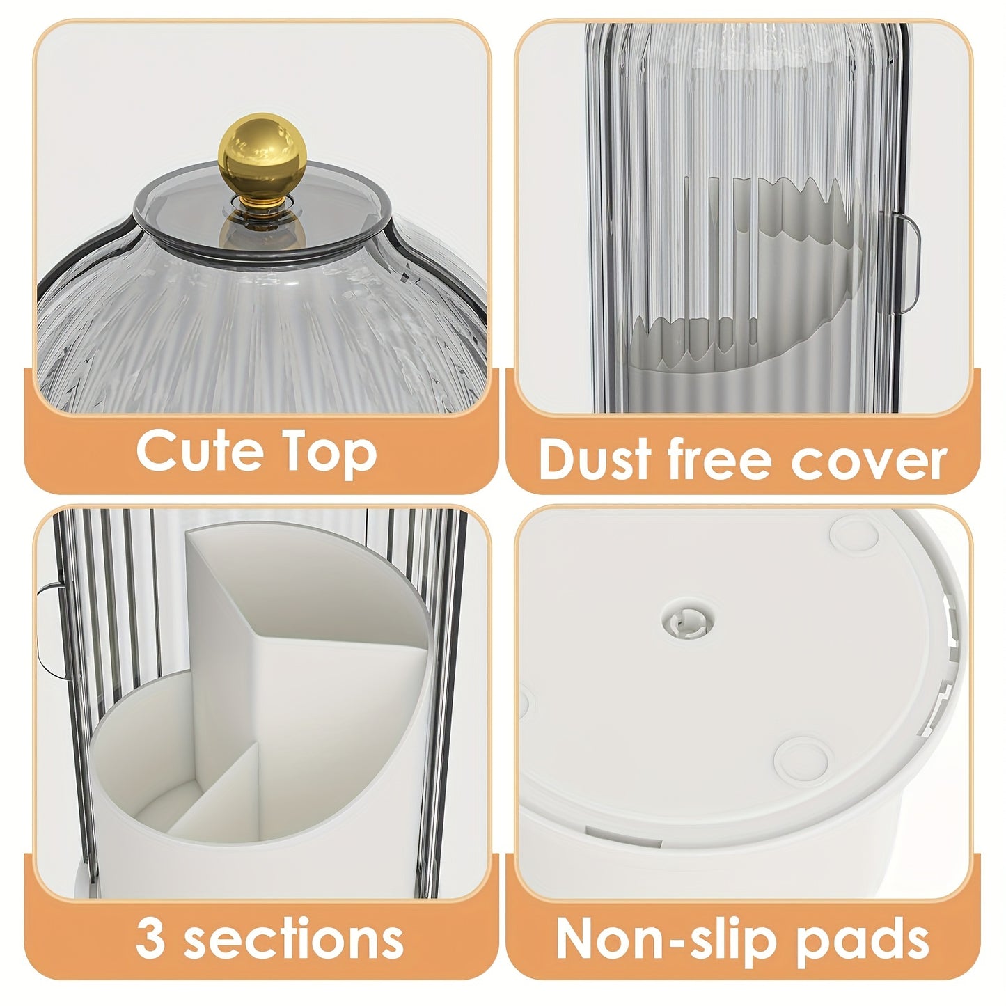 360 Degree Rotating Makeup Storage Box Clear Cover Desktop Organizer for Lipstick Eyebrow Pencil Brush and Skincare