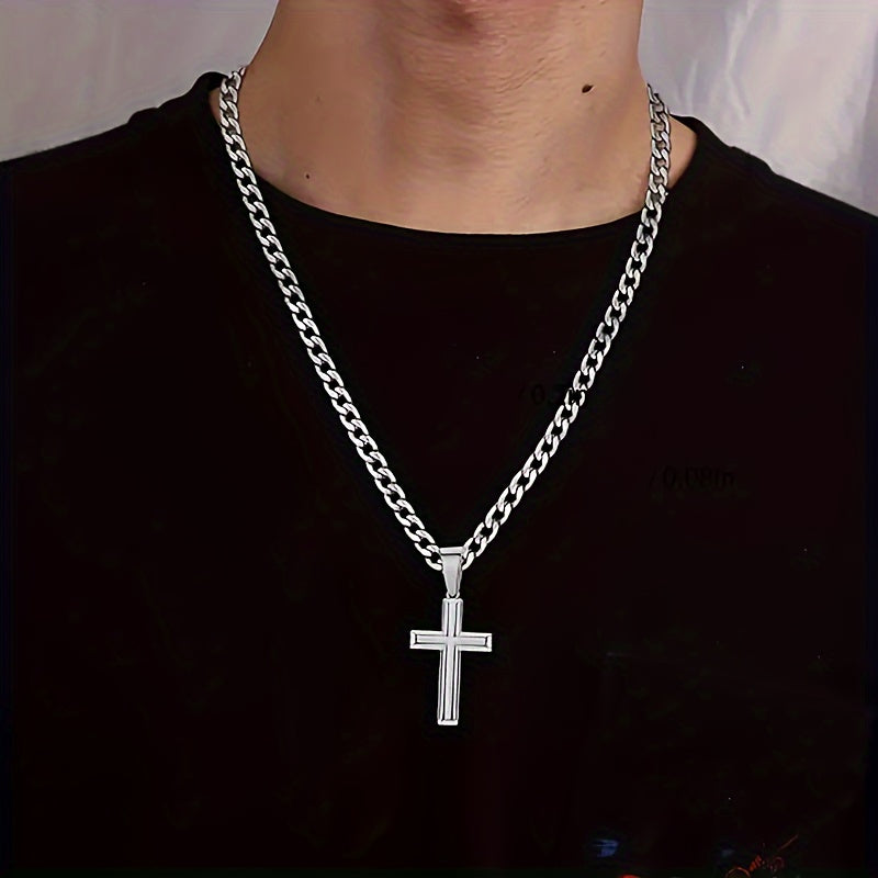925 Sterling Silver 5mm Cuban Chain Cross Pendant Necklace Hip-hop Trend