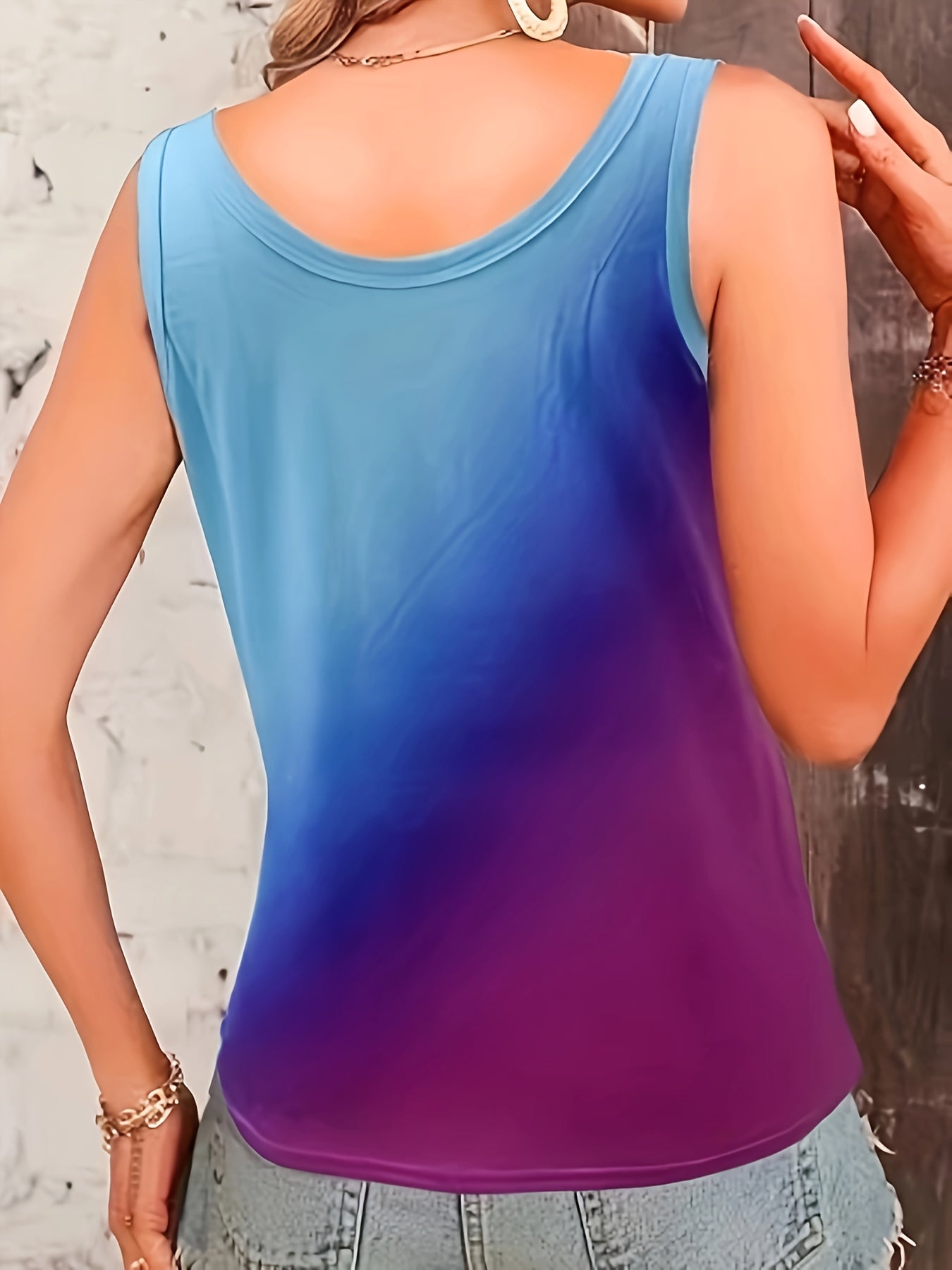 Ombre Notched Neck Tank Top Casual Sleeveless Top for Spring and Summer Women's Clothing