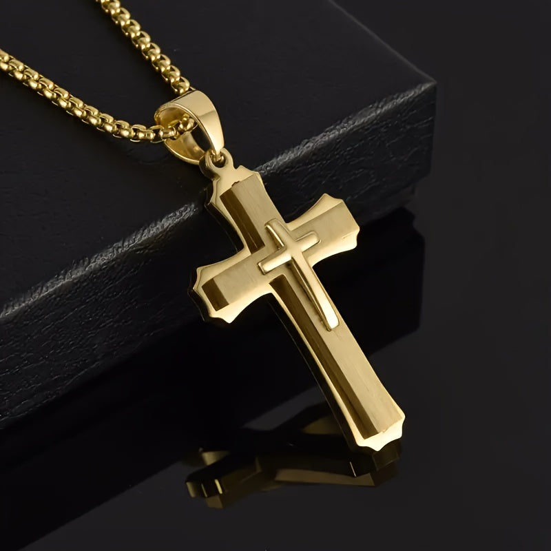 Stylish 18K Gold-Plated Double Cross Pendant 925 Silver